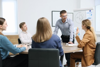 Photo of Business coach giving presentation to group of people in office