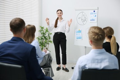 Photo of Business coach giving presentation to group of people in office