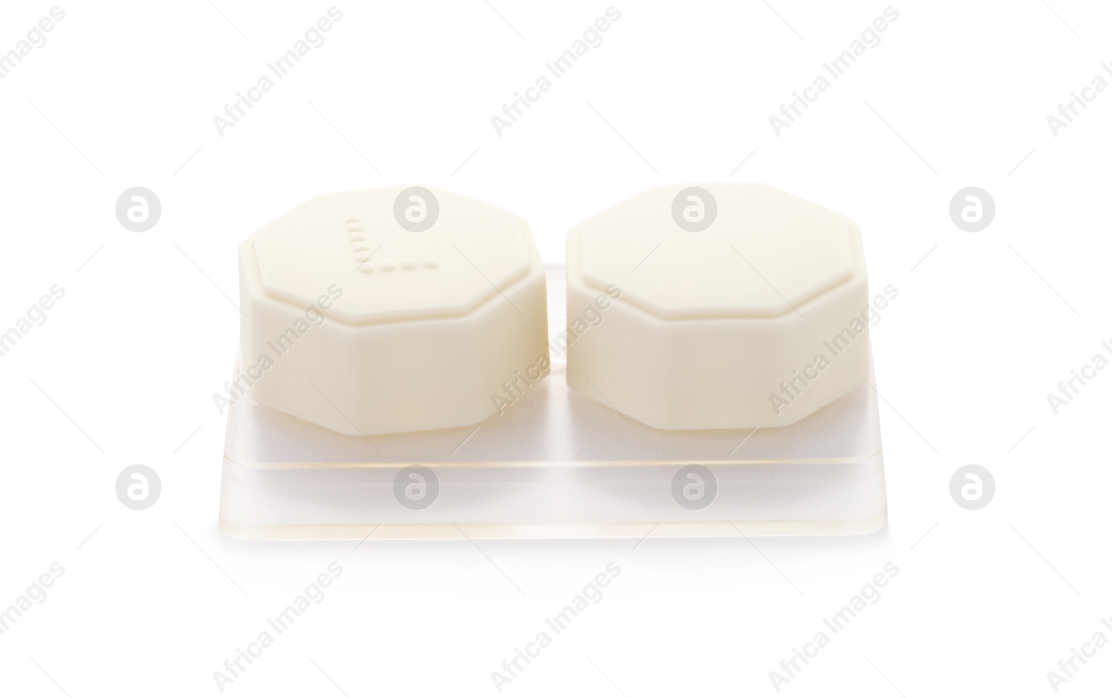 Case with contact lenses isolated on white Photo of Case with contact lenses isolated on white