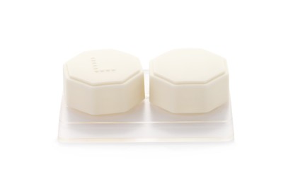 Photo of Case with contact lenses isolated on white