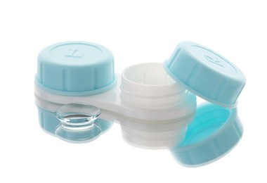 Photo of Case with contact lenses isolated on white