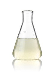 Photo of Flask with dirty water isolated on white