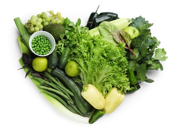 Photo of Superfood. Healthy food products isolated on white, top view