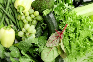 Photo of Superfood. Healthy food products as background, top view