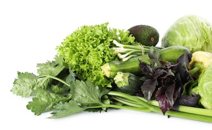Photo of Superfood. Healthy food products isolated on white