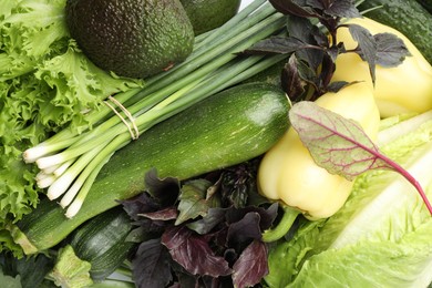 Photo of Superfood. Healthy food products as background, top view
