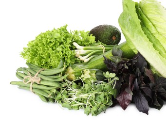 Photo of Superfood. Healthy food products isolated on white