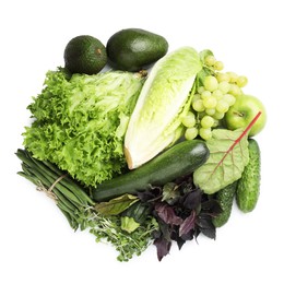 Photo of Superfood. Healthy food products isolated on white, top view