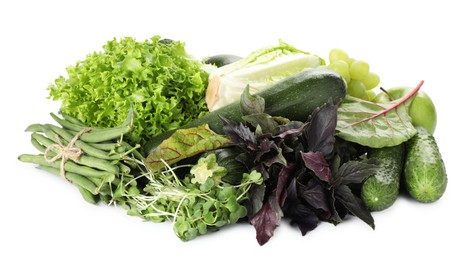 Photo of Superfood. Healthy food products isolated on white