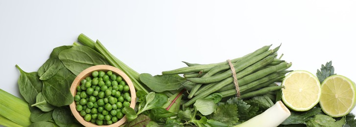 Photo of Superfood. Healthy food products on white background, top view