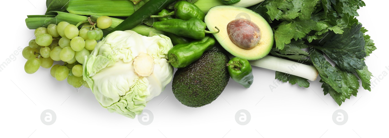 Superfood. Healthy food products isolated on white, top view Photo of Superfood. Healthy food products isolated on white, top view