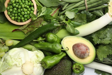 Photo of Superfood. Healthy food products as background, top view