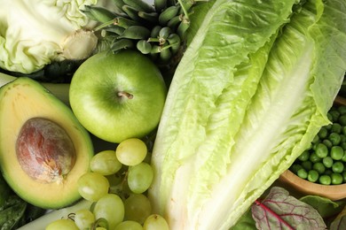 Photo of Superfood. Healthy food products as background, top view