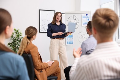 Photo of Business coach giving presentation to group of people in office