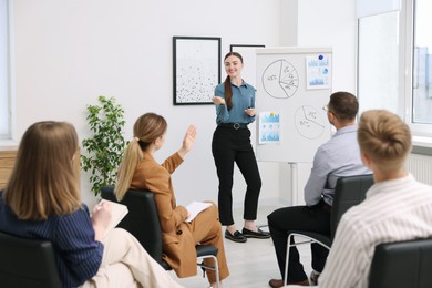 Photo of Business coach giving presentation to group of people in office