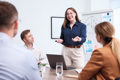 Photo of Business coach giving presentation to group of people in office