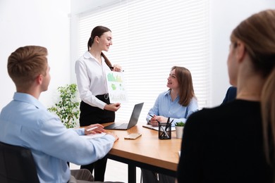 Photo of Business coach giving presentation to group of people in office
