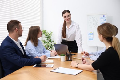 Photo of Business coach giving presentation to group of people in office