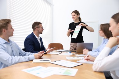 Photo of Business coach giving presentation to group of people in office