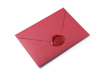 Photo of Envelope with wax seal isolated on white
