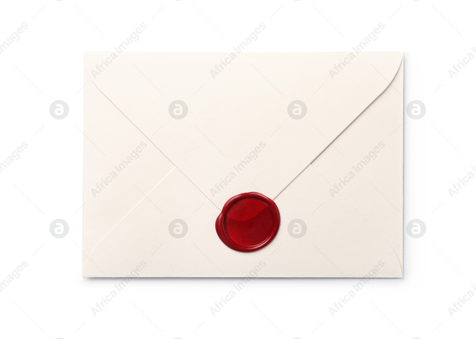 Envelope with wax seal isolated on white, top view Photo of Envelope with wax seal isolated on white, top view