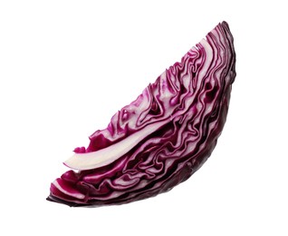Photo of One piece of fresh red cabbage isolated on white