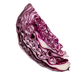 Photo of One piece of fresh red cabbage isolated on white