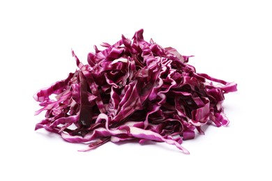 Photo of Pile of shredded red cabbage isolated on white