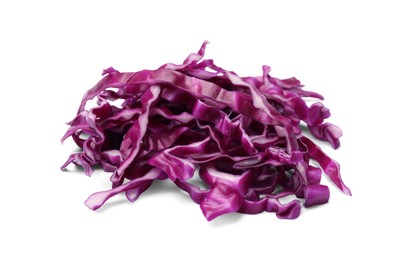 Photo of Pile of shredded red cabbage isolated on white
