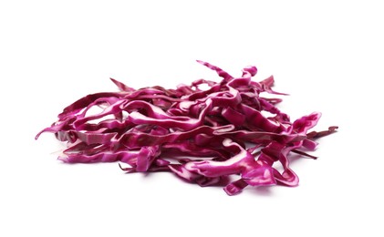 Photo of Pile of shredded red cabbage isolated on white