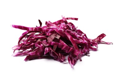 Photo of Pile of shredded red cabbage isolated on white