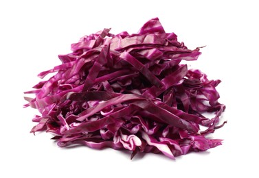 Photo of Pile of shredded red cabbage isolated on white