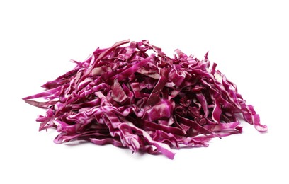 Photo of Pile of shredded red cabbage isolated on white