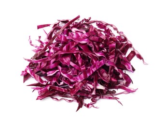 Photo of Pile of shredded red cabbage isolated on white, above view