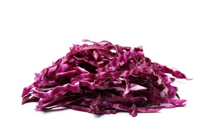 Photo of Pile of shredded red cabbage isolated on white