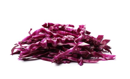 Photo of Pile of shredded red cabbage isolated on white