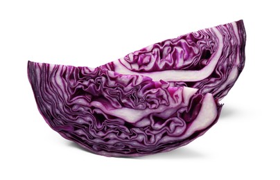 Photo of Pieces of fresh red cabbage isolated on white