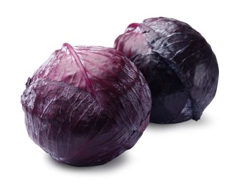 Photo of Heads of fresh red cabbage isolated on white