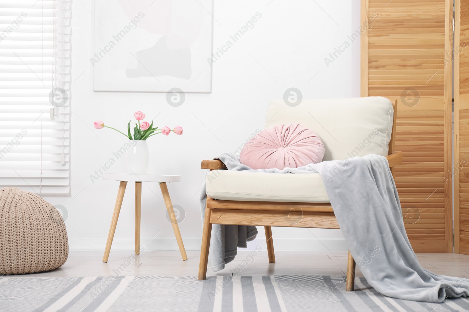 Photo of Comfortable armchair in living room. Interior design