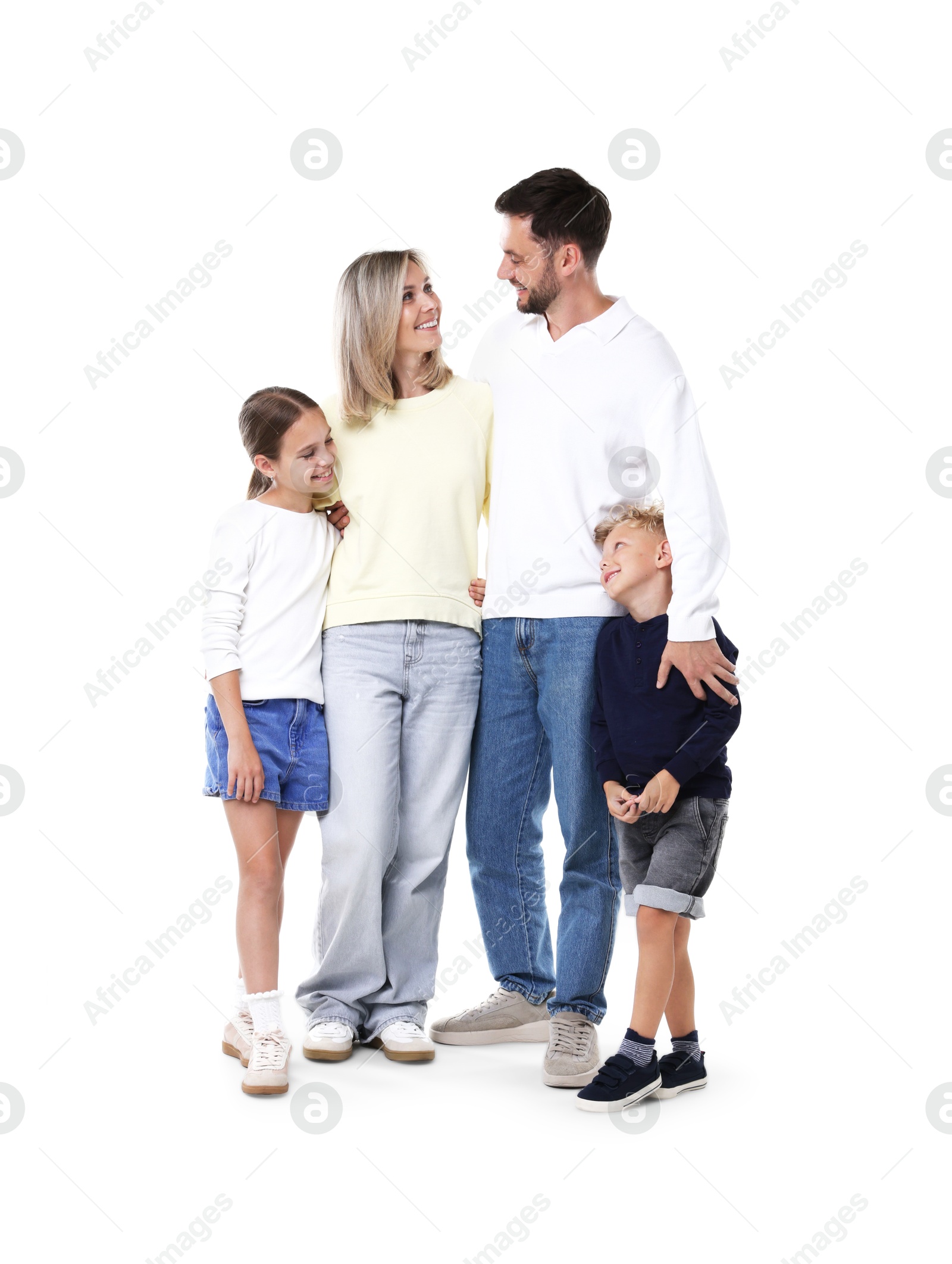 Happy parents and their children on white background. Family Photo of Happy parents and their children on white background. Family