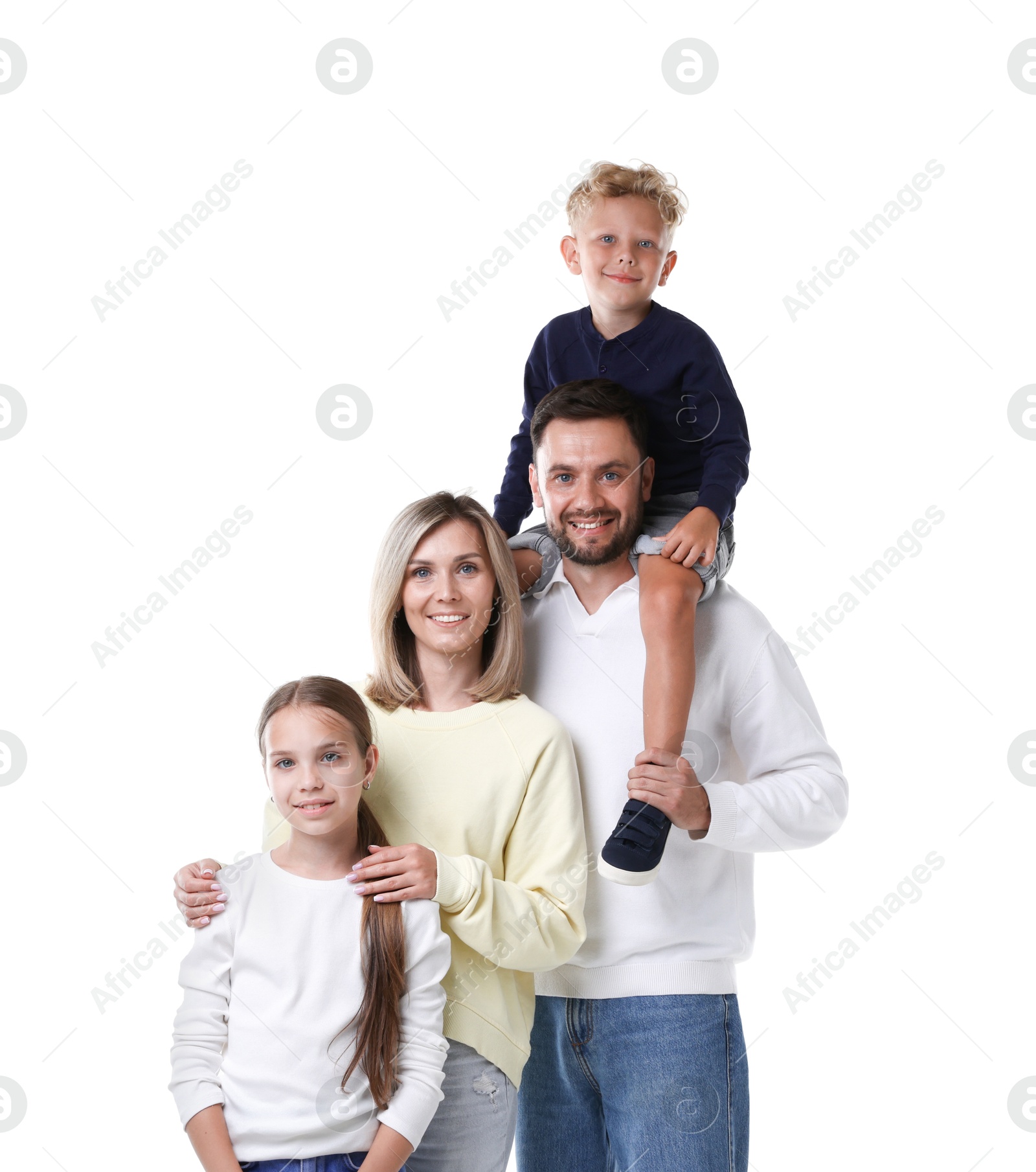 Family portrait of happy parents and their children on white background Photo of Family portrait of happy parents and their children on white background
