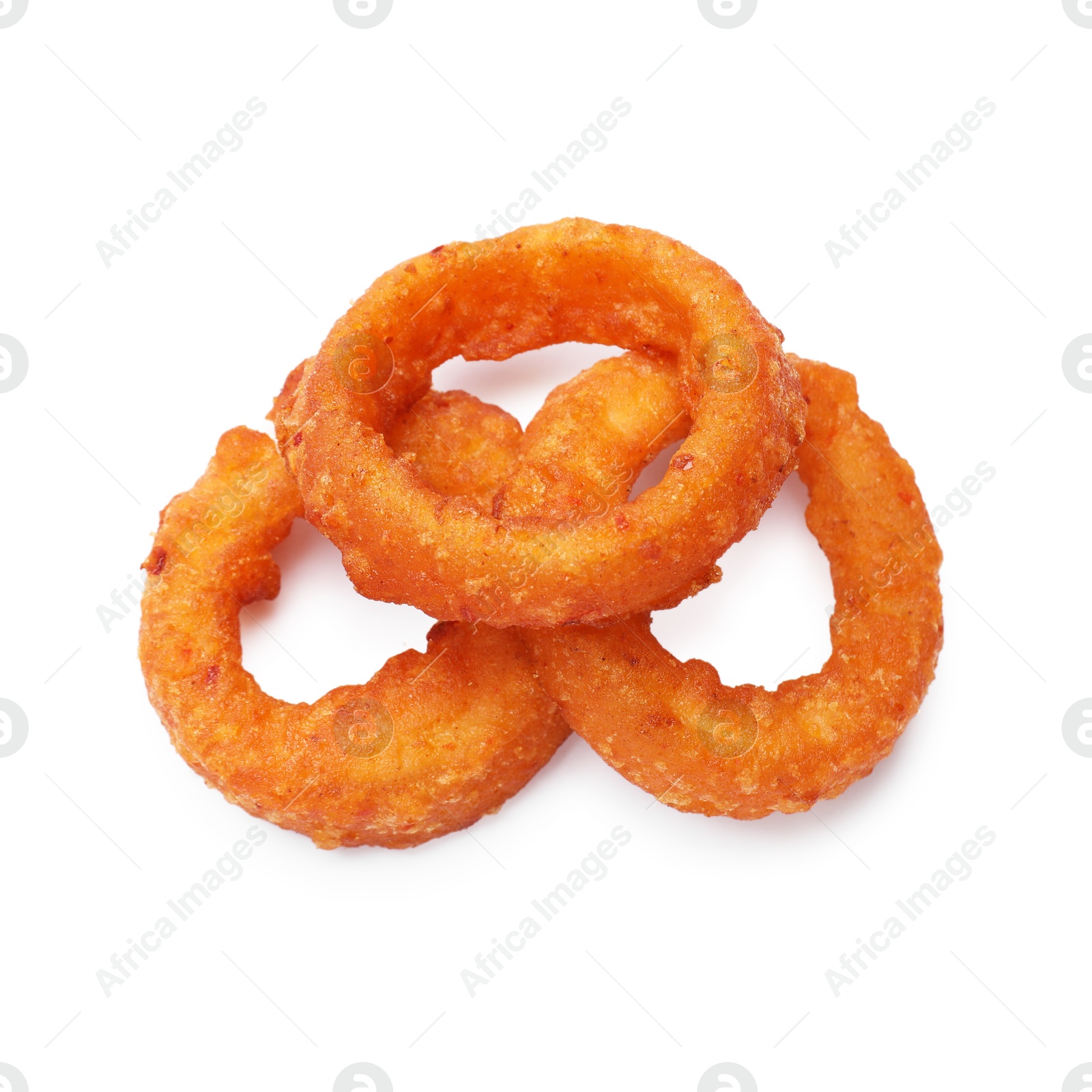 Fried squid rings isolated on white, above view Photo of Fried squid rings isolated on white, above view