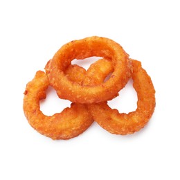 Photo of Fried squid rings isolated on white, above view