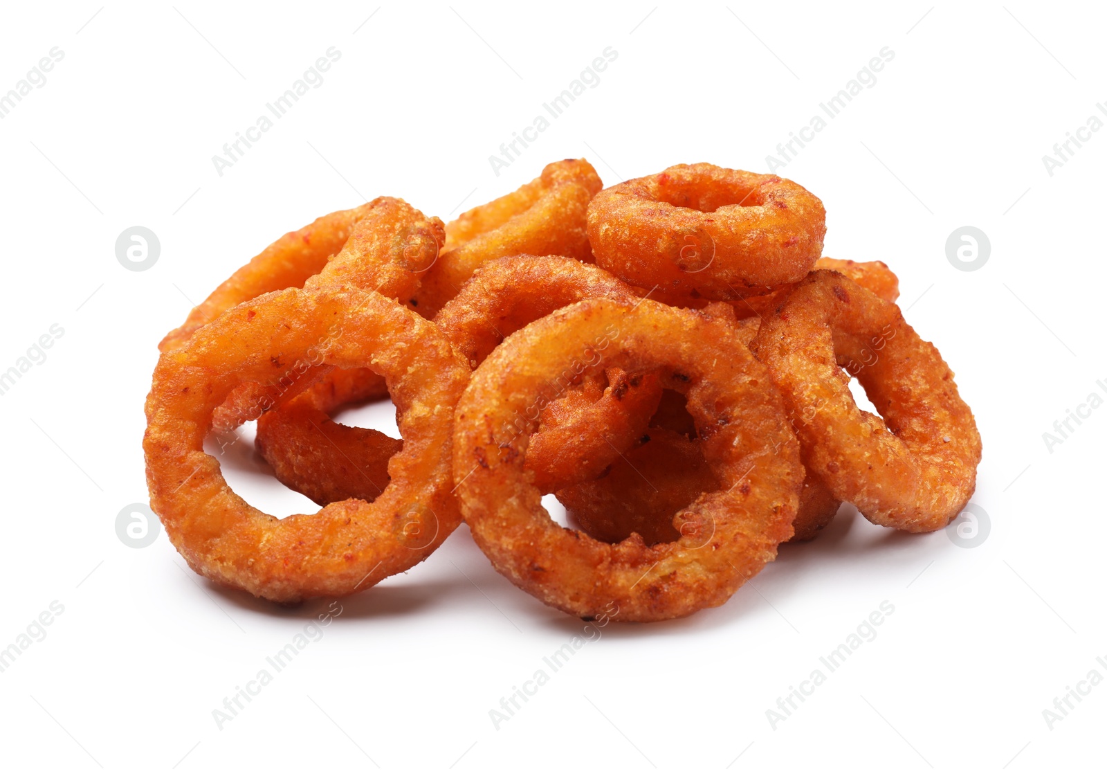 Fried squid rings isolated on white. Tasty fast food Photo of Fried squid rings isolated on white. Tasty fast food