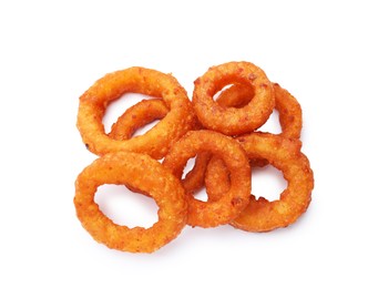 Photo of Fried squid rings isolated on white, above view