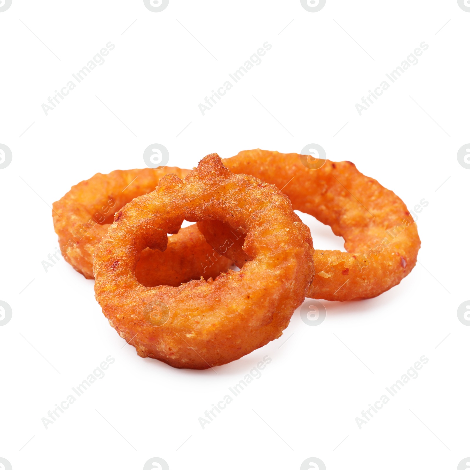 Fried squid rings isolated on white. Tasty fast food Photo of Fried squid rings isolated on white. Tasty fast food
