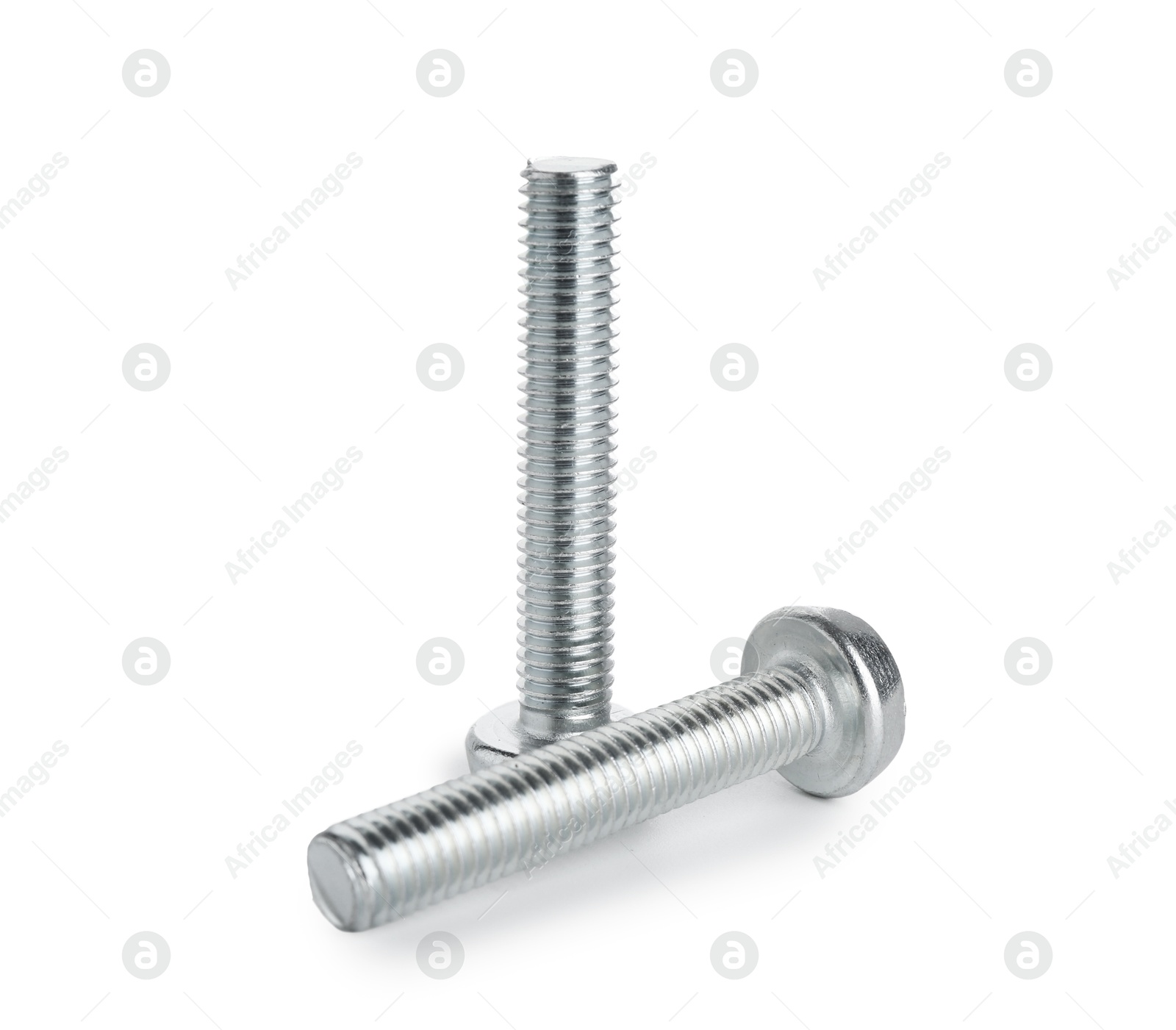 Two metal bolts isolated on white. Hardware tool Photo of Two metal bolts isolated on white. Hardware tool