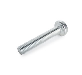Photo of One metal bolt isolated on white. Hardware tool