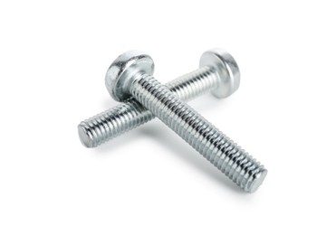Photo of Two metal bolts isolated on white. Hardware tool