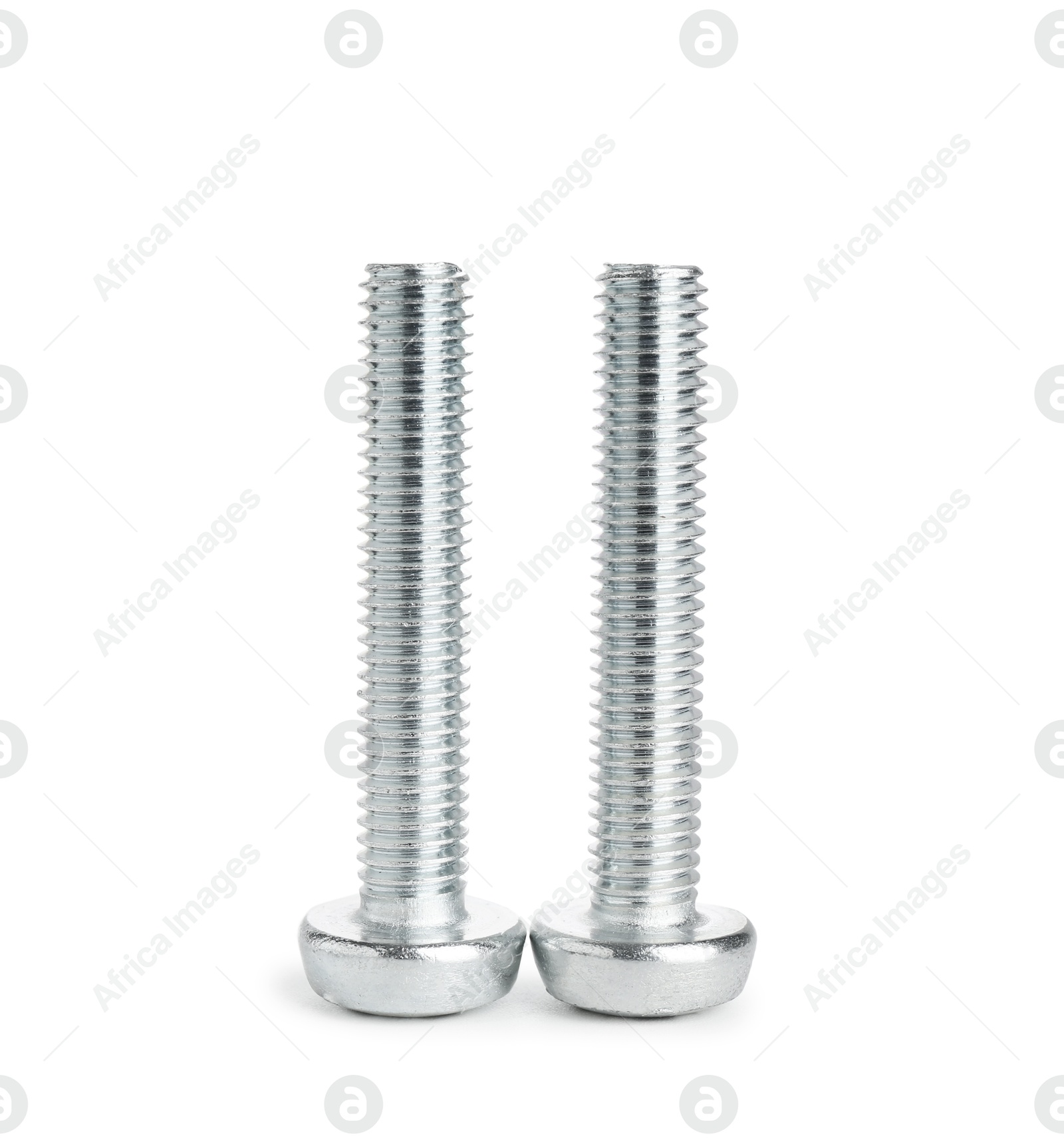 Two metal bolts isolated on white. Hardware tool Photo of Two metal bolts isolated on white. Hardware tool